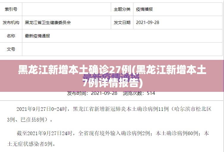 黑龙江新增本土确诊27例(黑龙江新增本土7例详情报告) 黑龙江新增本土确诊27例(黑龙江新增本土7例详情报告)
