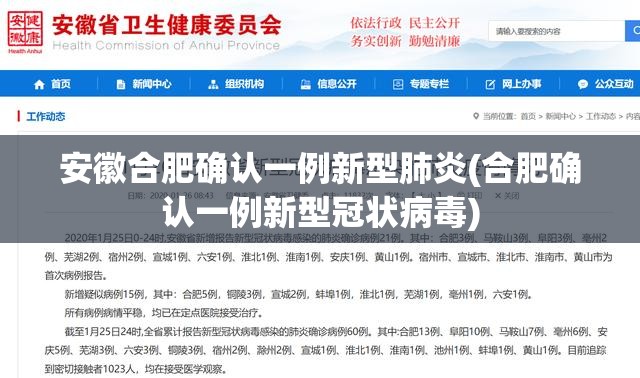 安徽合肥确认一例新型肺炎(合肥确认一例新型冠状病毒)