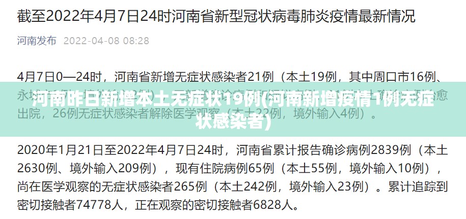 河南昨日新增本土无症状19例(河南新增疫情1例无症状感染者)
